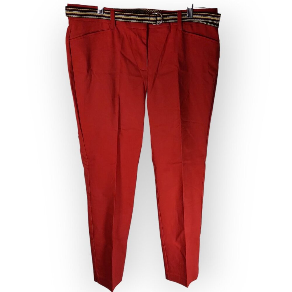 RAFAELLA Women Ankle Pants Chili Pepper Red Comfort Stretch Slim w/Belt 14 NWT